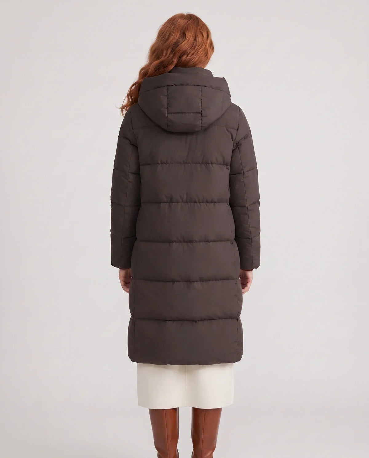 Long Water-Repellent Puffer Jacket with Hood Collar