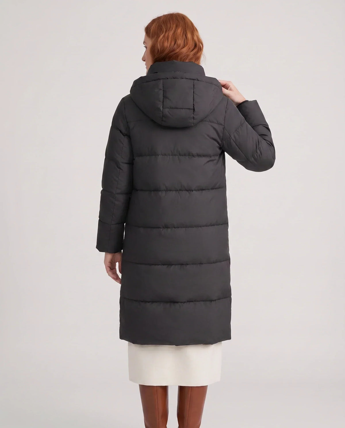 Long Water-Repellent Puffer Jacket with Hood Collar