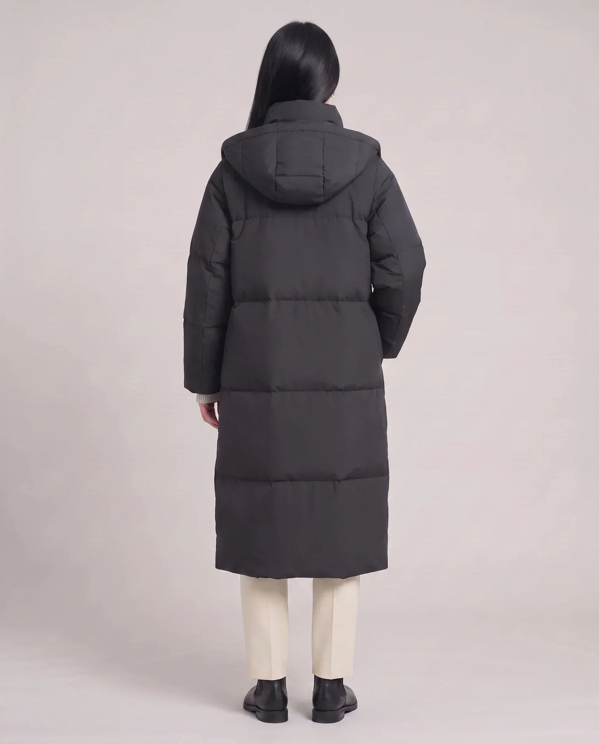 Long Puffer Jacket with Funnel Collar and Detachable Hood