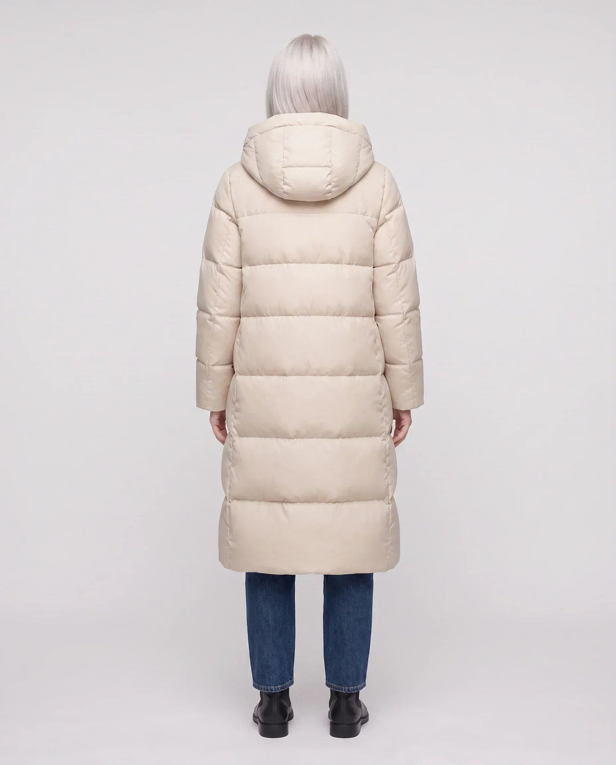 Long Flared Puffer Jacket with Water-Repellent Hood
