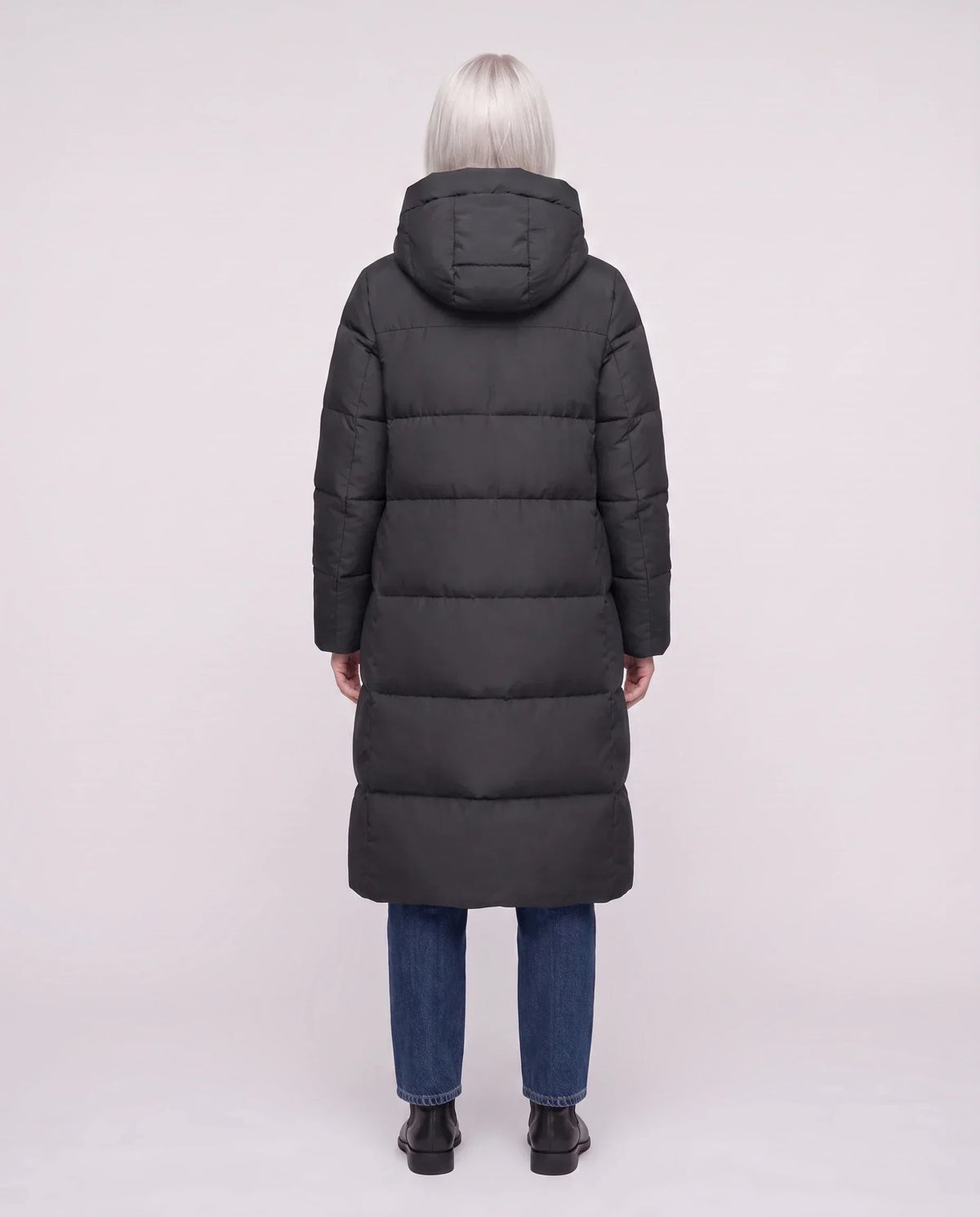 Long Flared Puffer Jacket with Water-Repellent Hood
