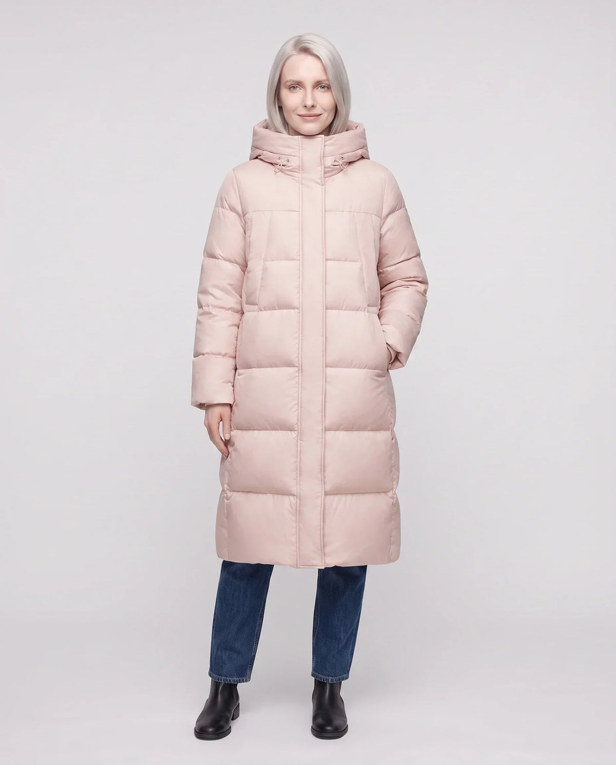 Long Flared Puffer Jacket with Water-Repellent Hood