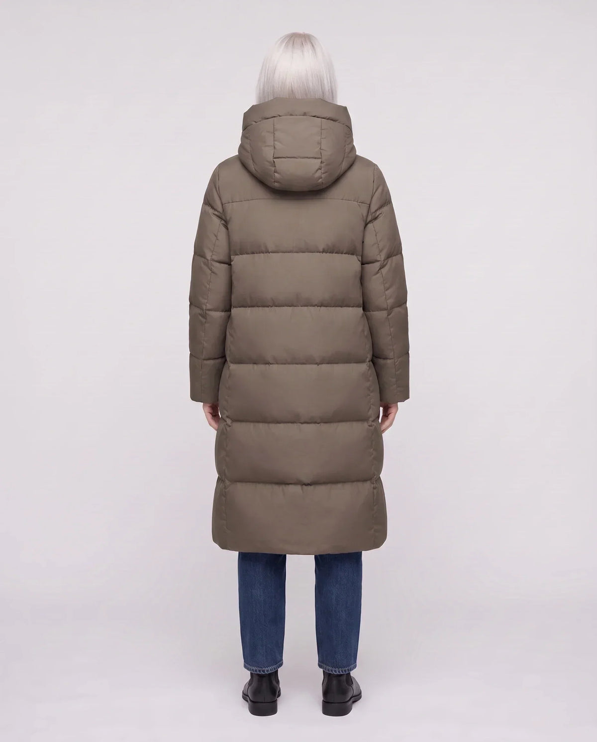 Long Flared Puffer Jacket with Water-Repellent Hood