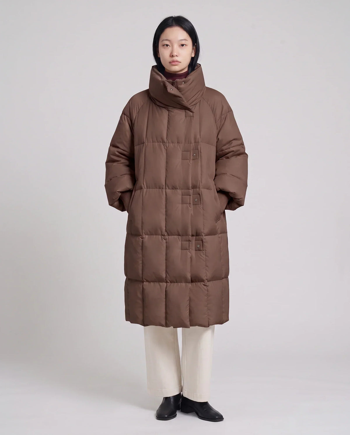 Long Oversized Puffer Jacket with Zip Hood Collar