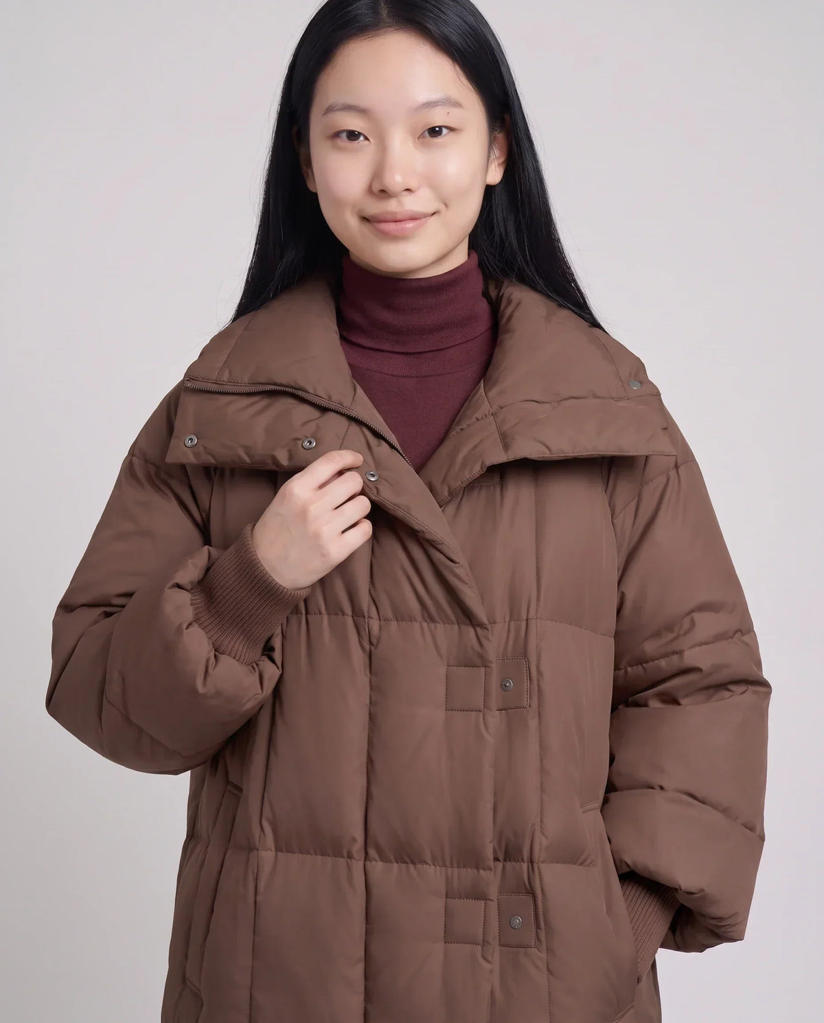 Long Oversized Puffer Jacket with Zip Hood Collar