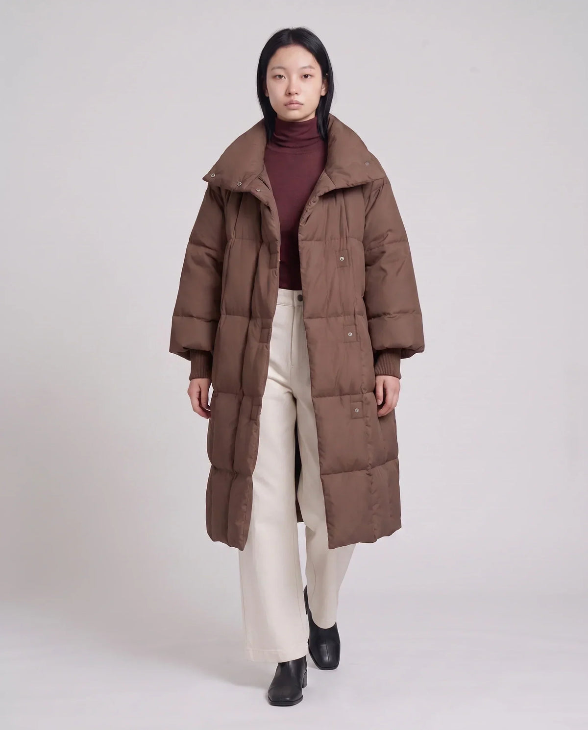 Long Oversized Puffer Jacket with Zip Hood Collar
