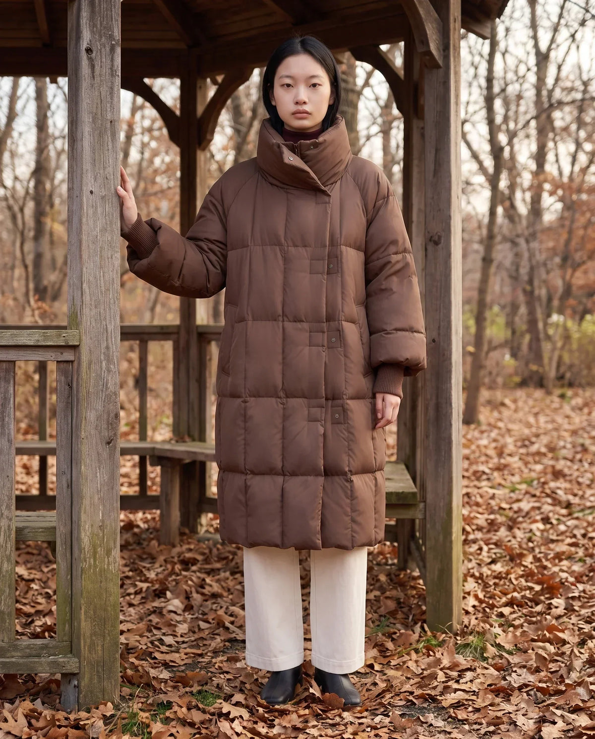Long Oversized Puffer Jacket with Zip Hood Collar