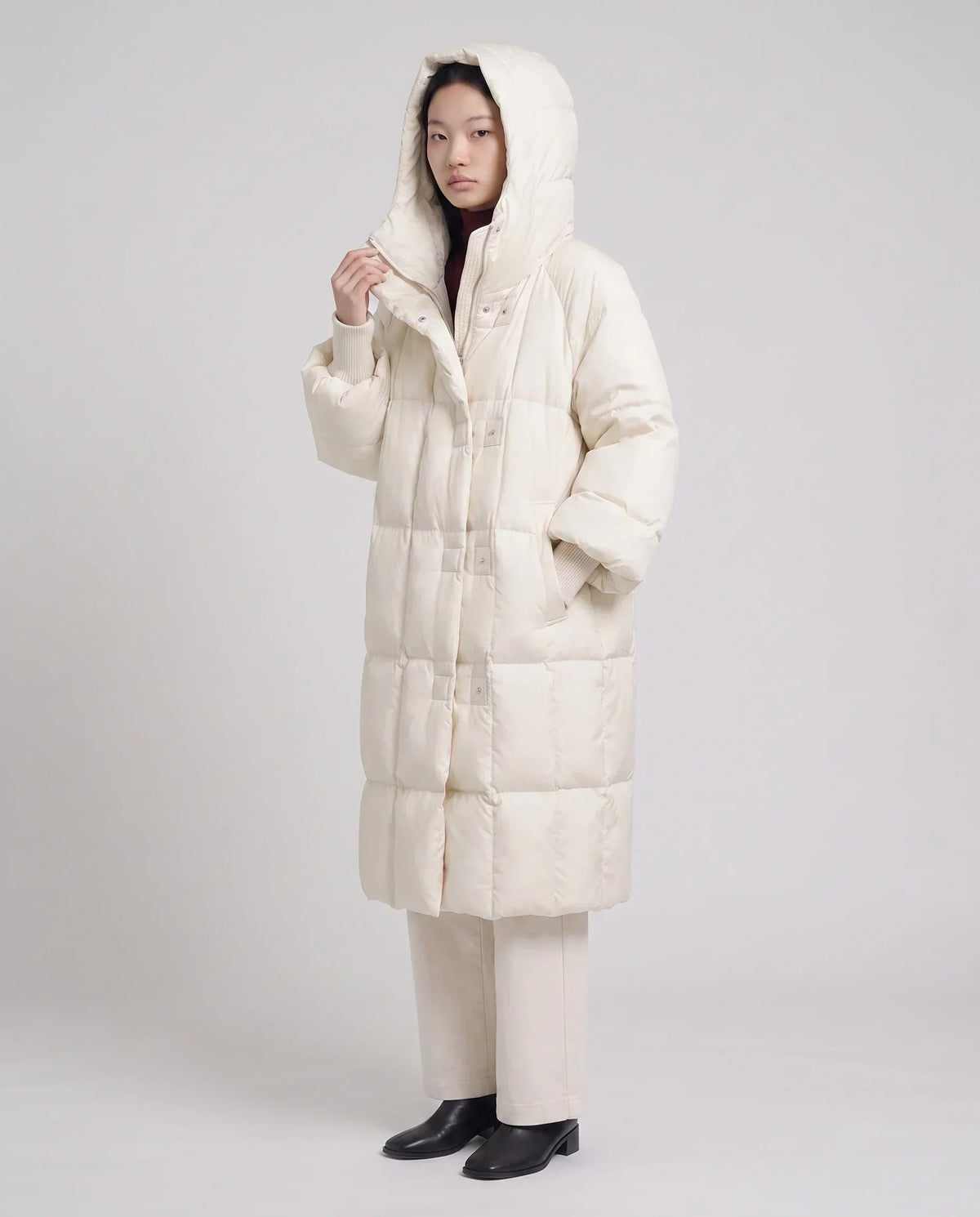 Long Oversized Puffer Jacket with Zip Hood Collar