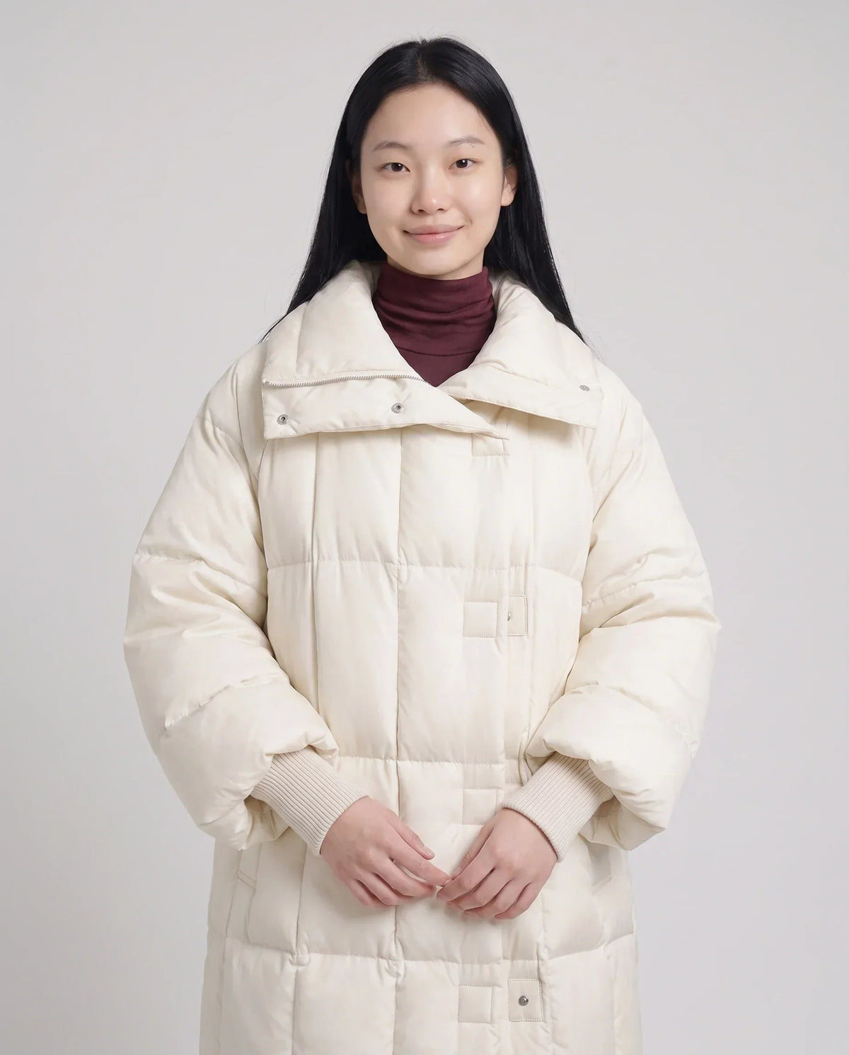 Long Oversized Puffer Jacket with Zip Hood Collar