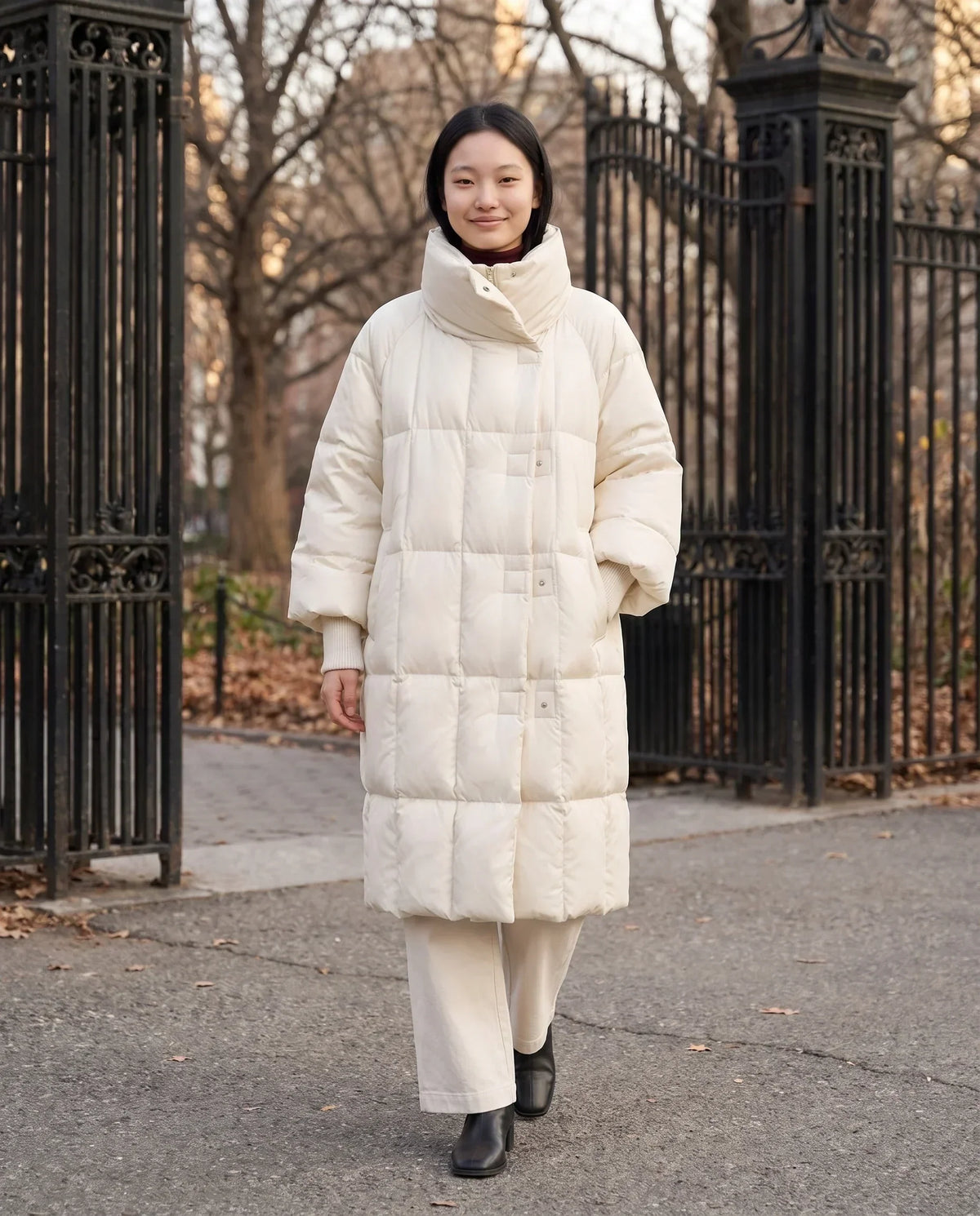 Long Oversized Puffer Jacket with Zip Hood Collar