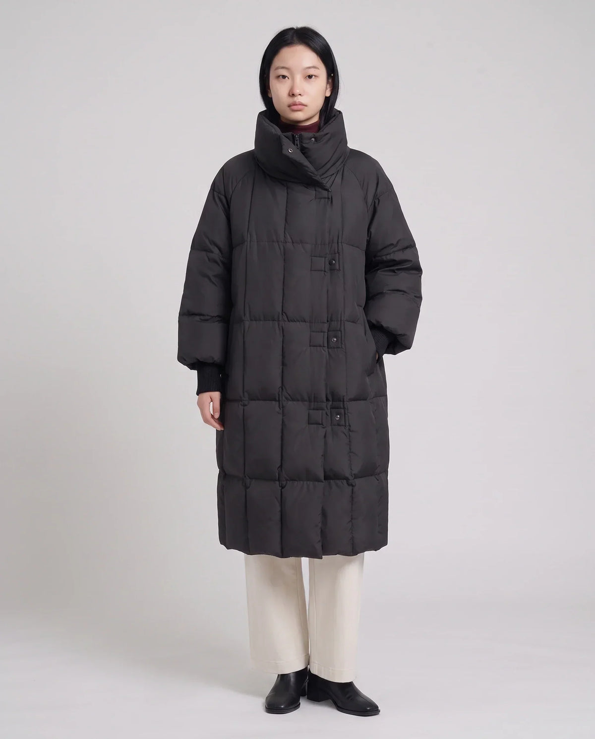Long Oversized Puffer Jacket with Zip Hood Collar