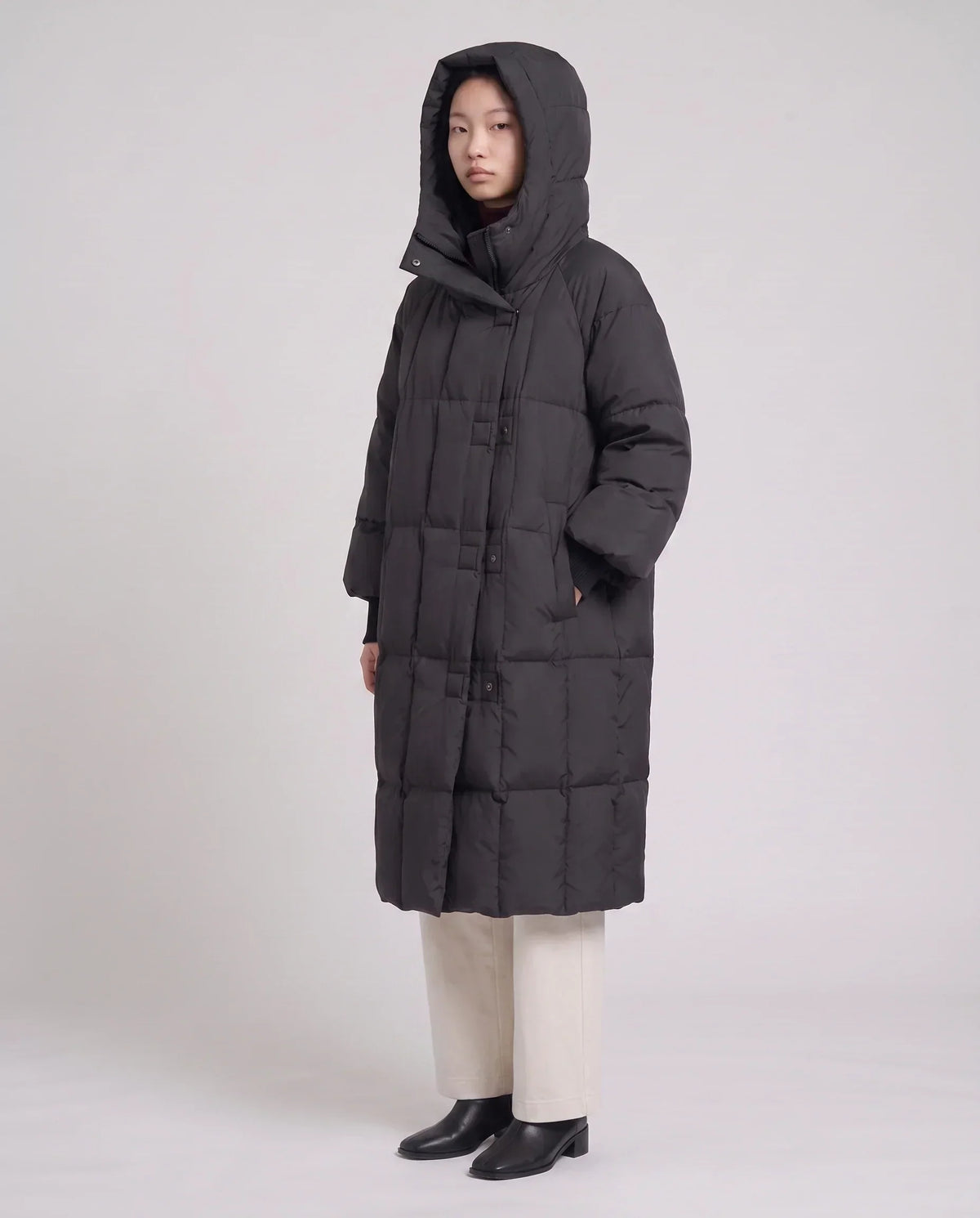 Long Oversized Puffer Jacket with Zip Hood Collar