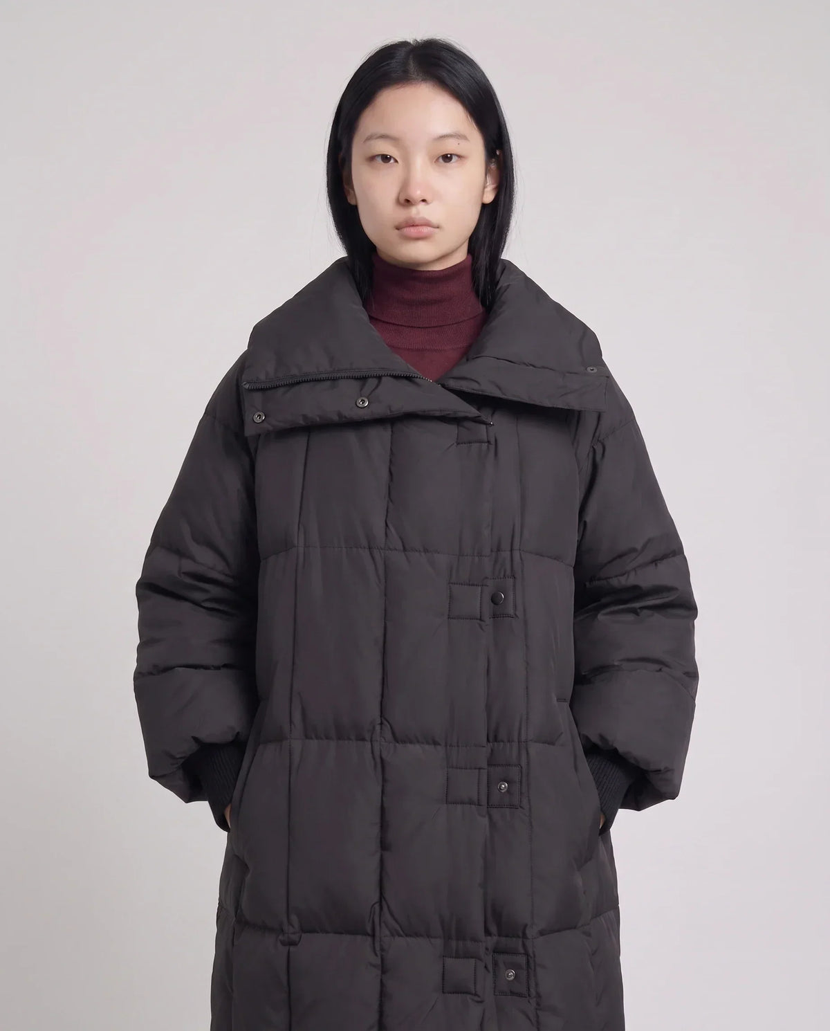 Long Oversized Puffer Jacket with Zip Hood Collar