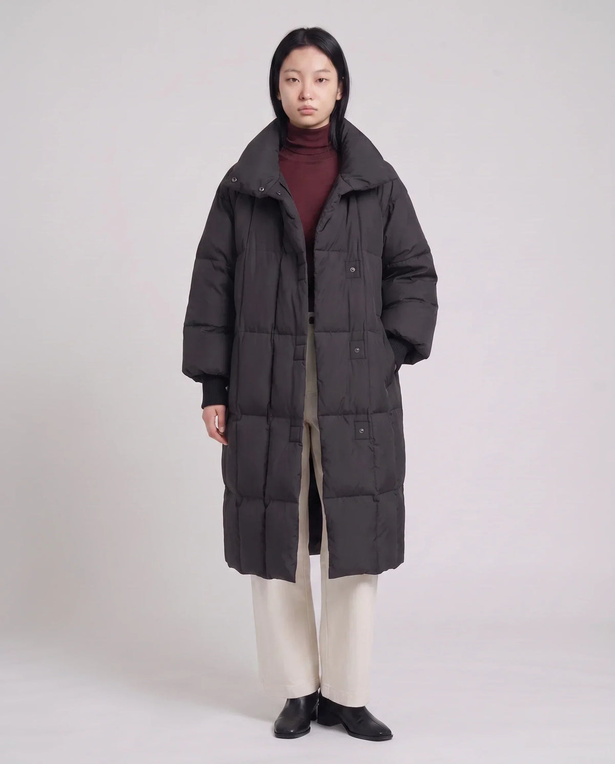 Long Oversized Puffer Jacket with Zip Hood Collar