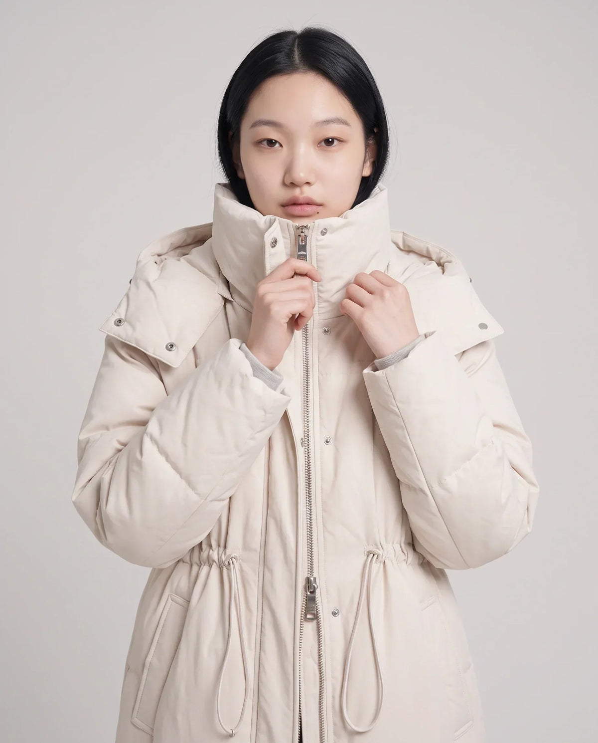 Long Oversized Puffer Jacket with Funnel Collar and Hood