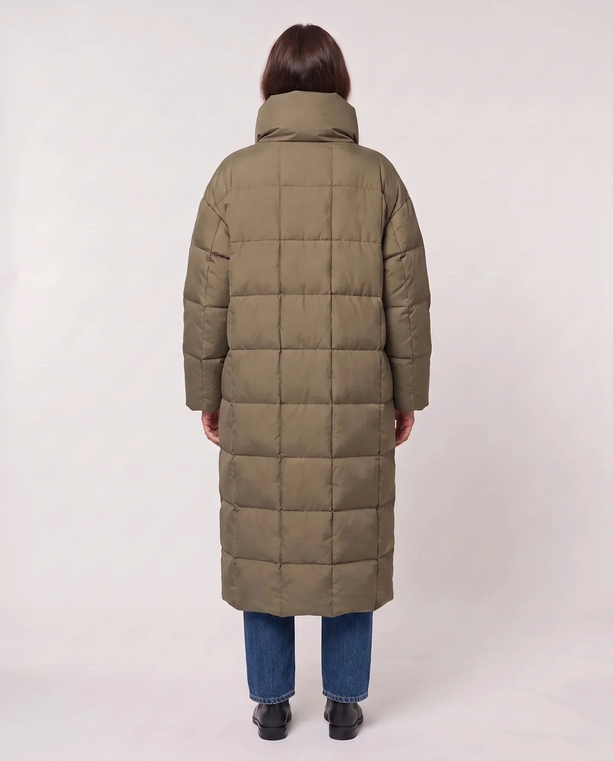 Long Oversized Puffer Jacket with Funnel Collar, No Hood