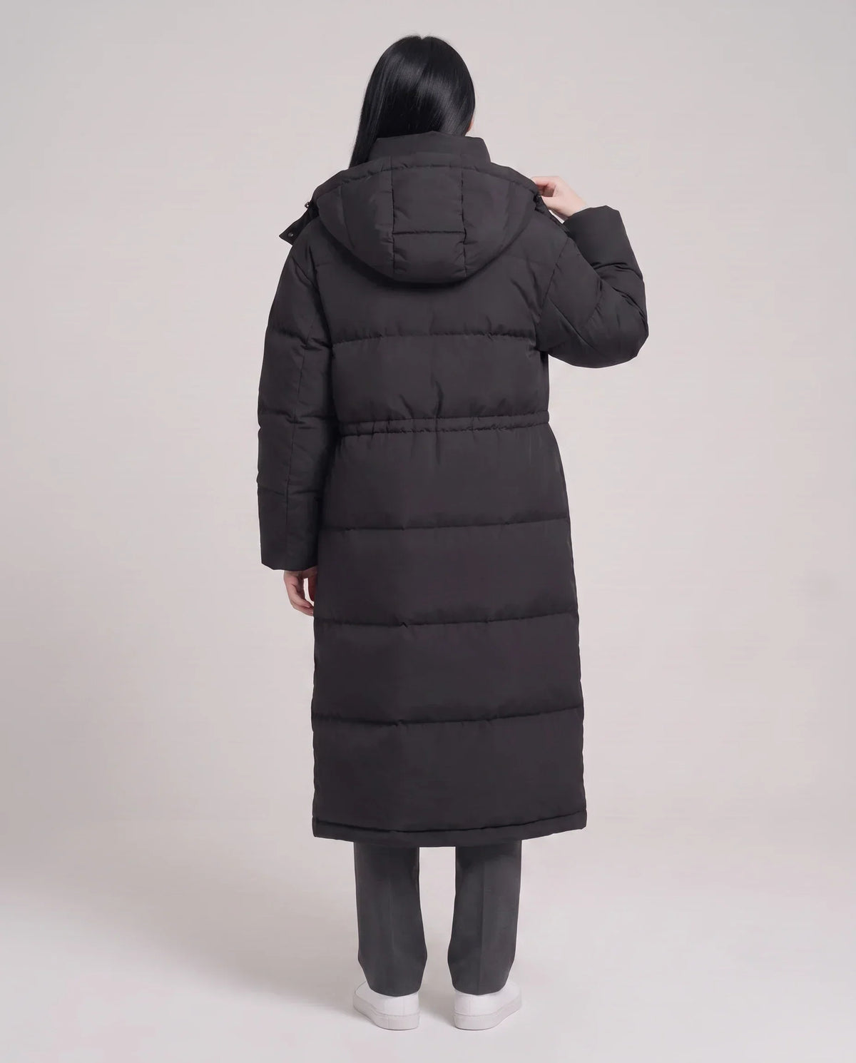 Long Oversized Puffer Jacket with Funnel Collar and Hood