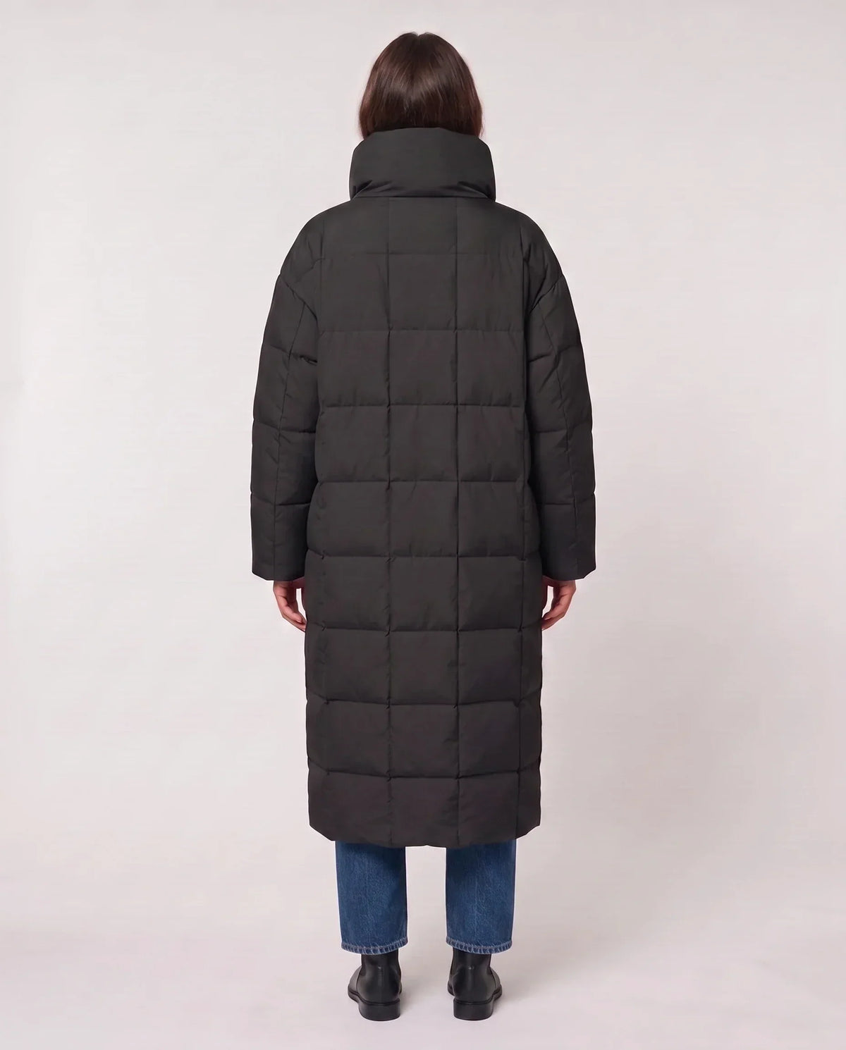 Long Oversized Puffer Jacket with Funnel Collar, No Hood