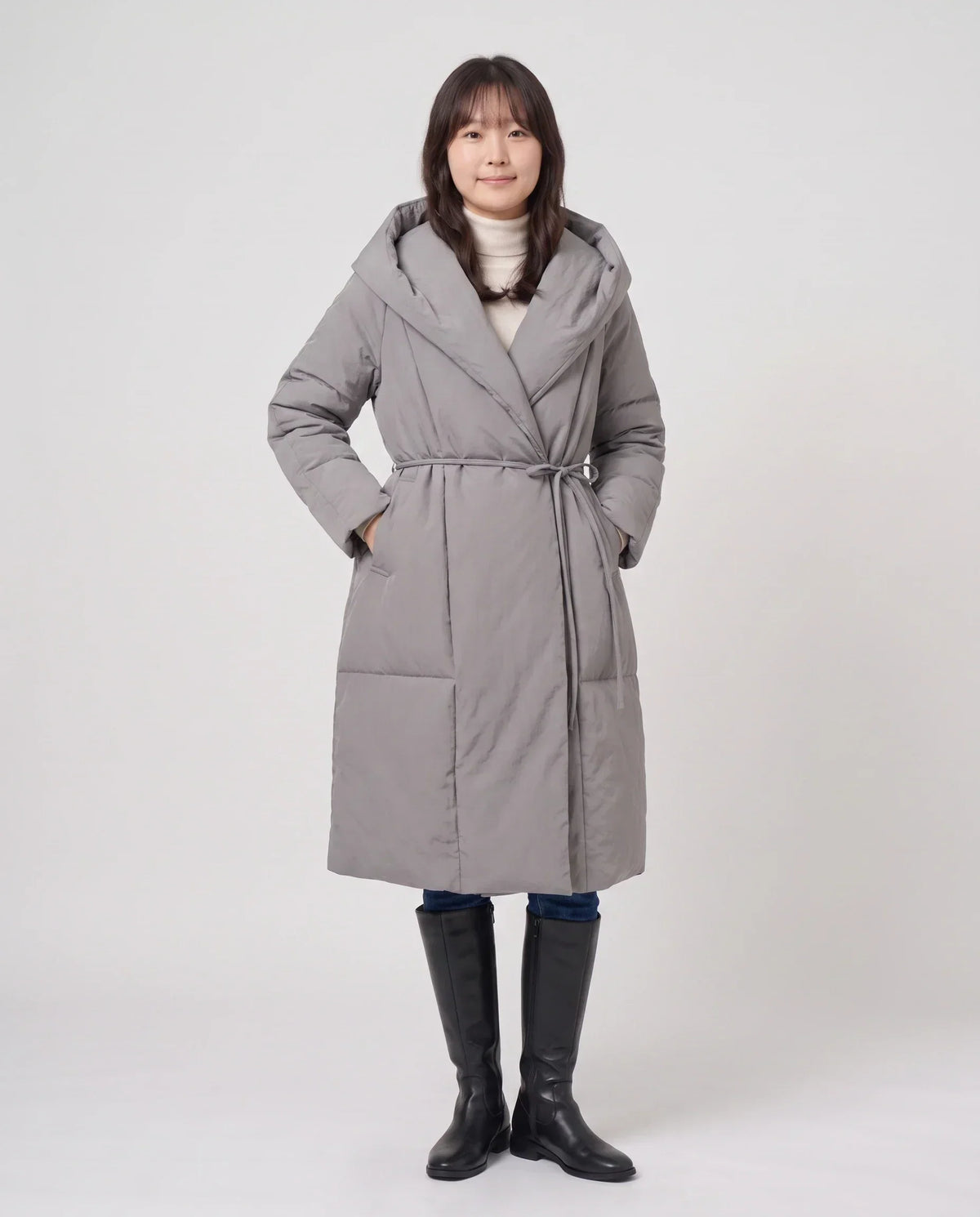 Long Oversized Wrap Puffer Coat with Hood