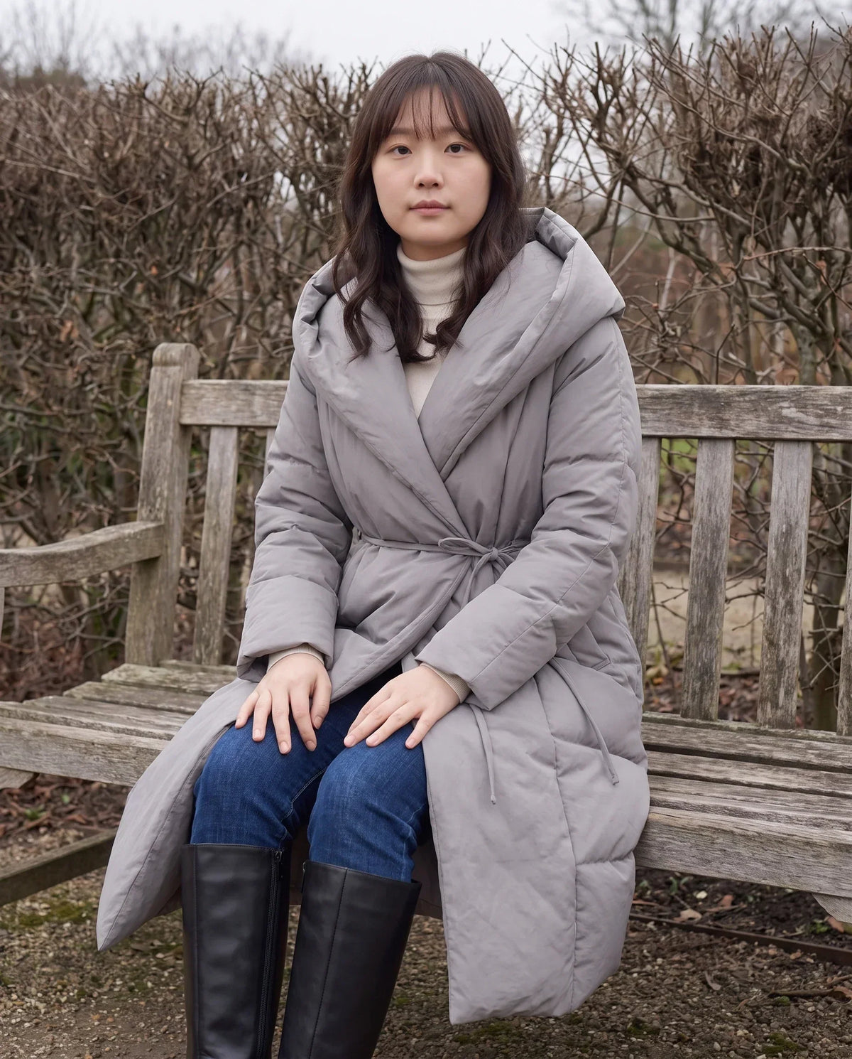 Long Oversized Wrap Puffer Coat with Hood