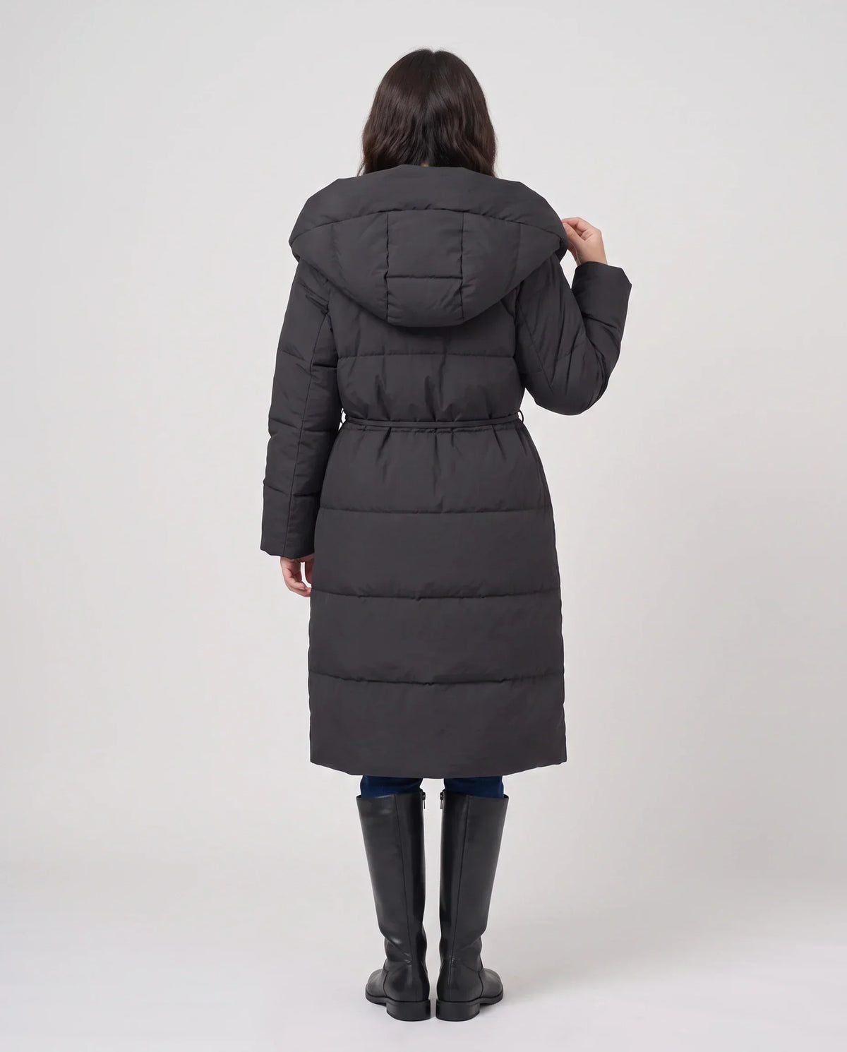 Long Oversized Wrap Puffer Coat with Hood