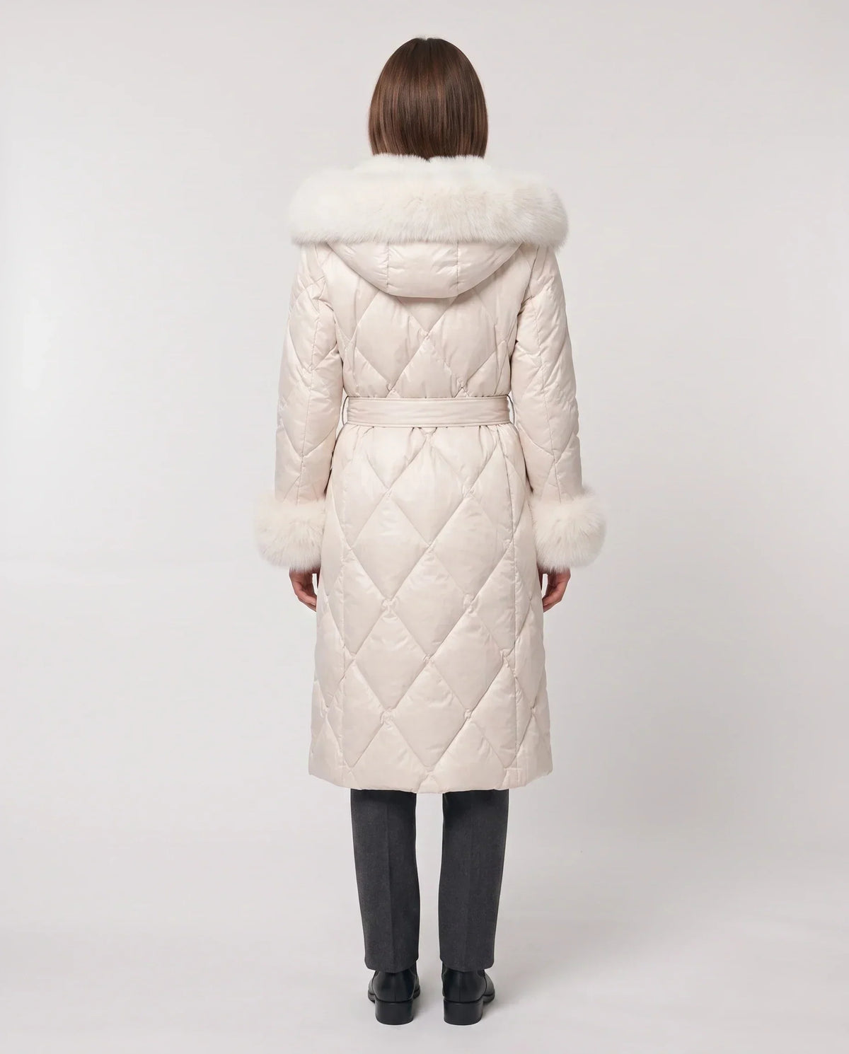 Long Wrap Puffer Jacket with Faux Fur Hood