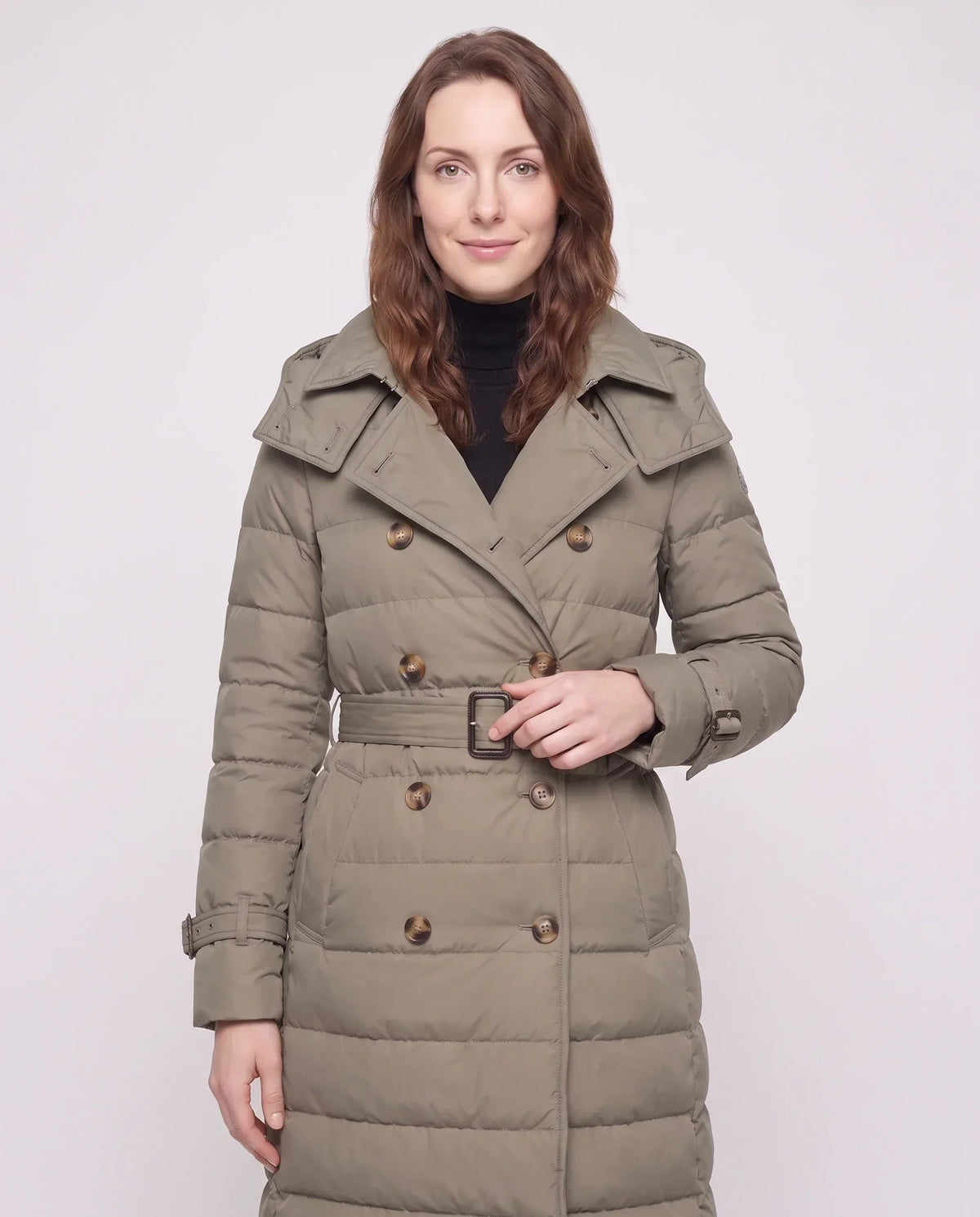 Long Trench-Style Puffer Jacket with Hood