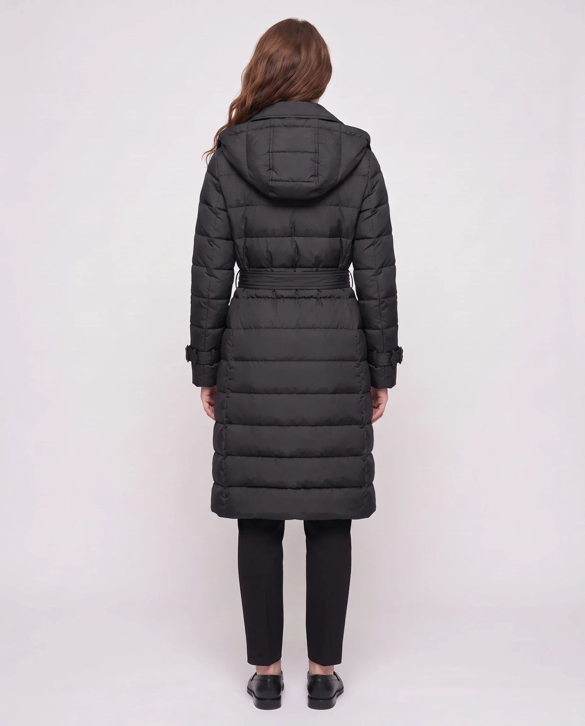 Long Trench-Style Puffer Jacket with Hood