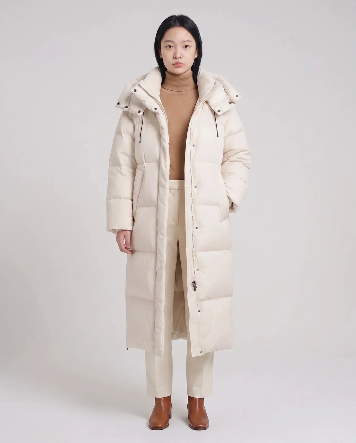 Maxi Oversized Hooded Puffer Jacket with Poppers