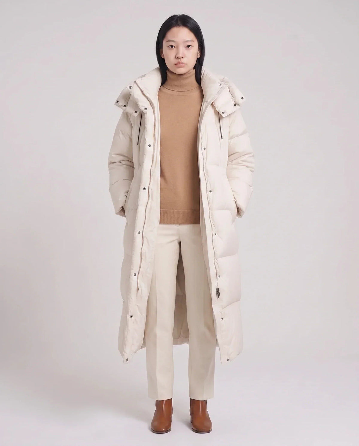 Maxi Oversized Hooded Puffer Jacket with Poppers