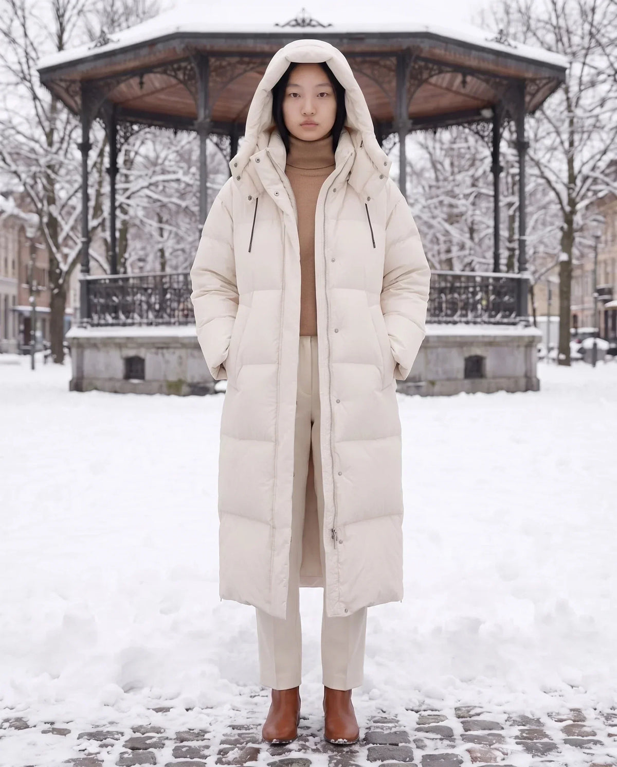Maxi Oversized Hooded Puffer Jacket with Poppers