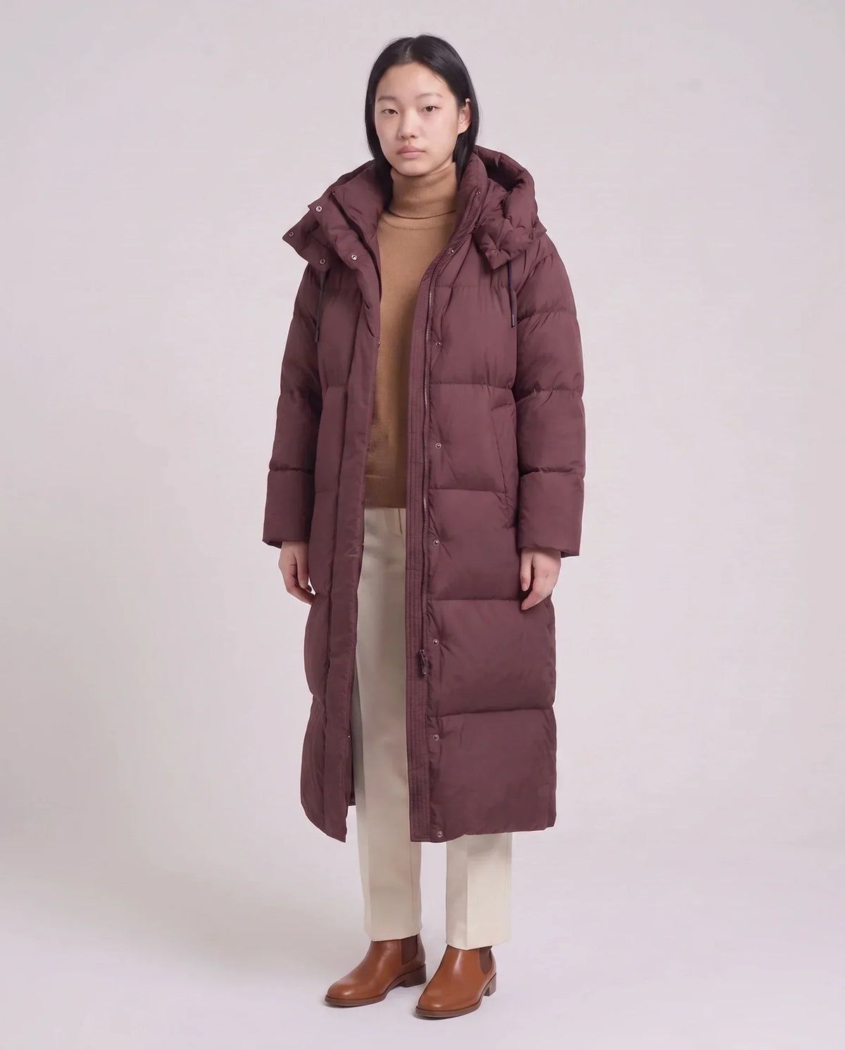 Maxi Oversized Hooded Puffer Jacket with Poppers