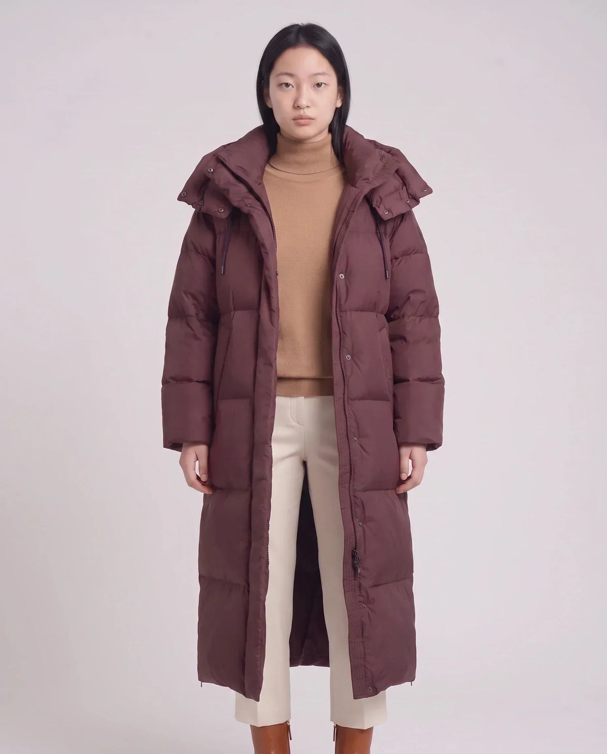 Maxi Oversized Hooded Puffer Jacket with Poppers