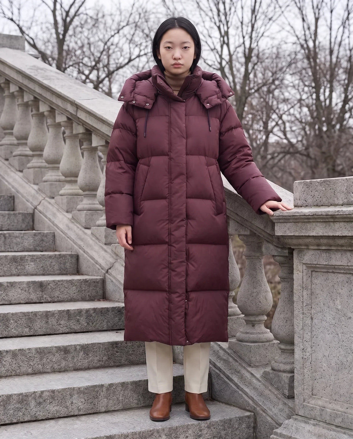 Maxi Oversized Hooded Puffer Jacket with Poppers
