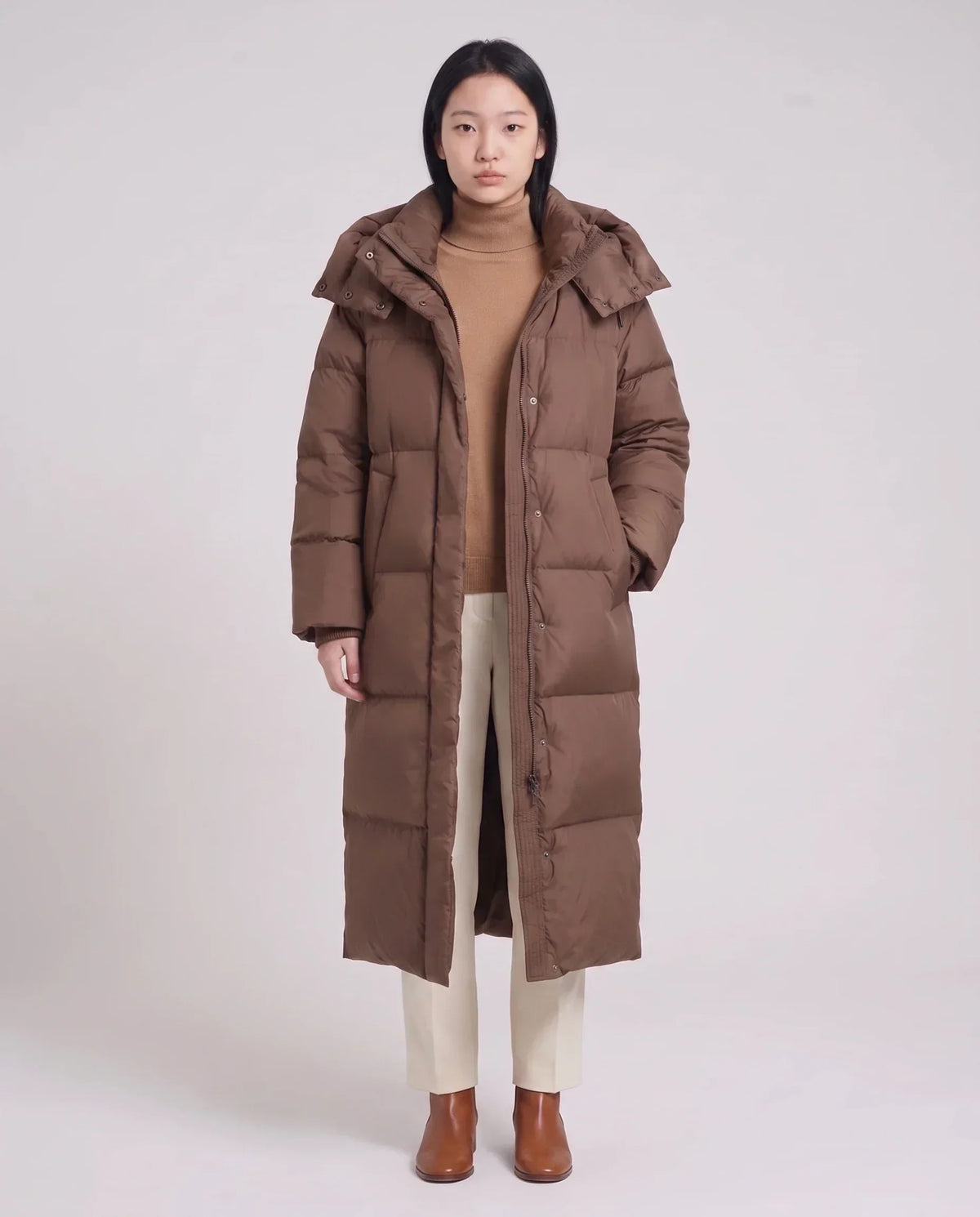Maxi Oversized Hooded Puffer Jacket with Poppers