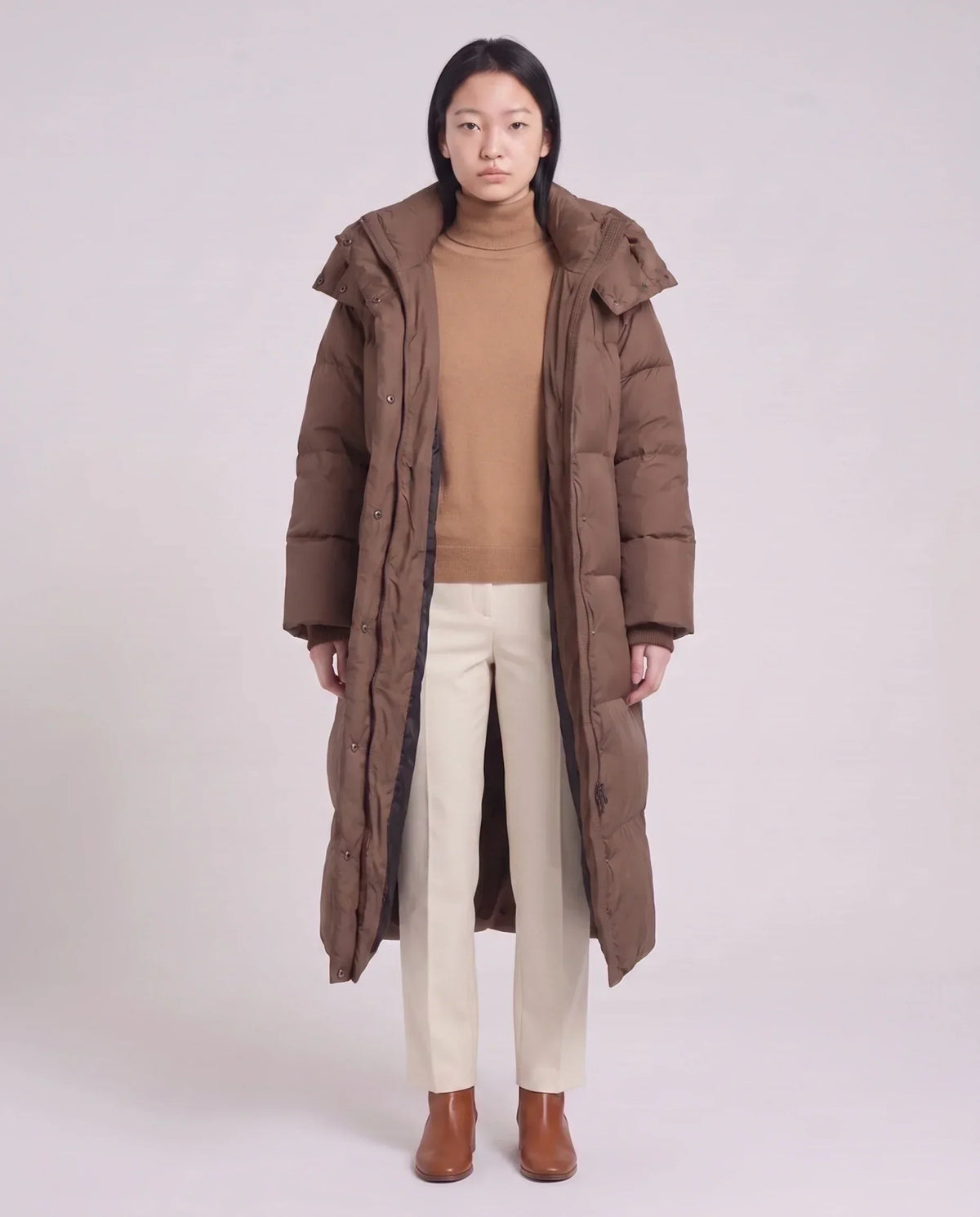Maxi Oversized Hooded Puffer Jacket with Poppers