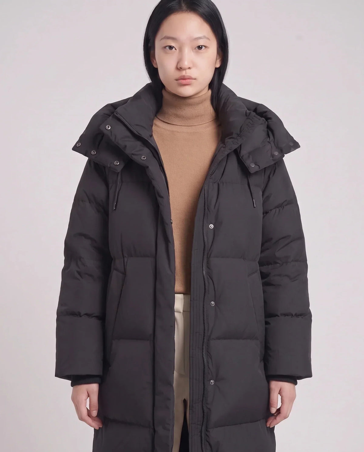 Maxi Oversized Hooded Puffer Jacket with Poppers