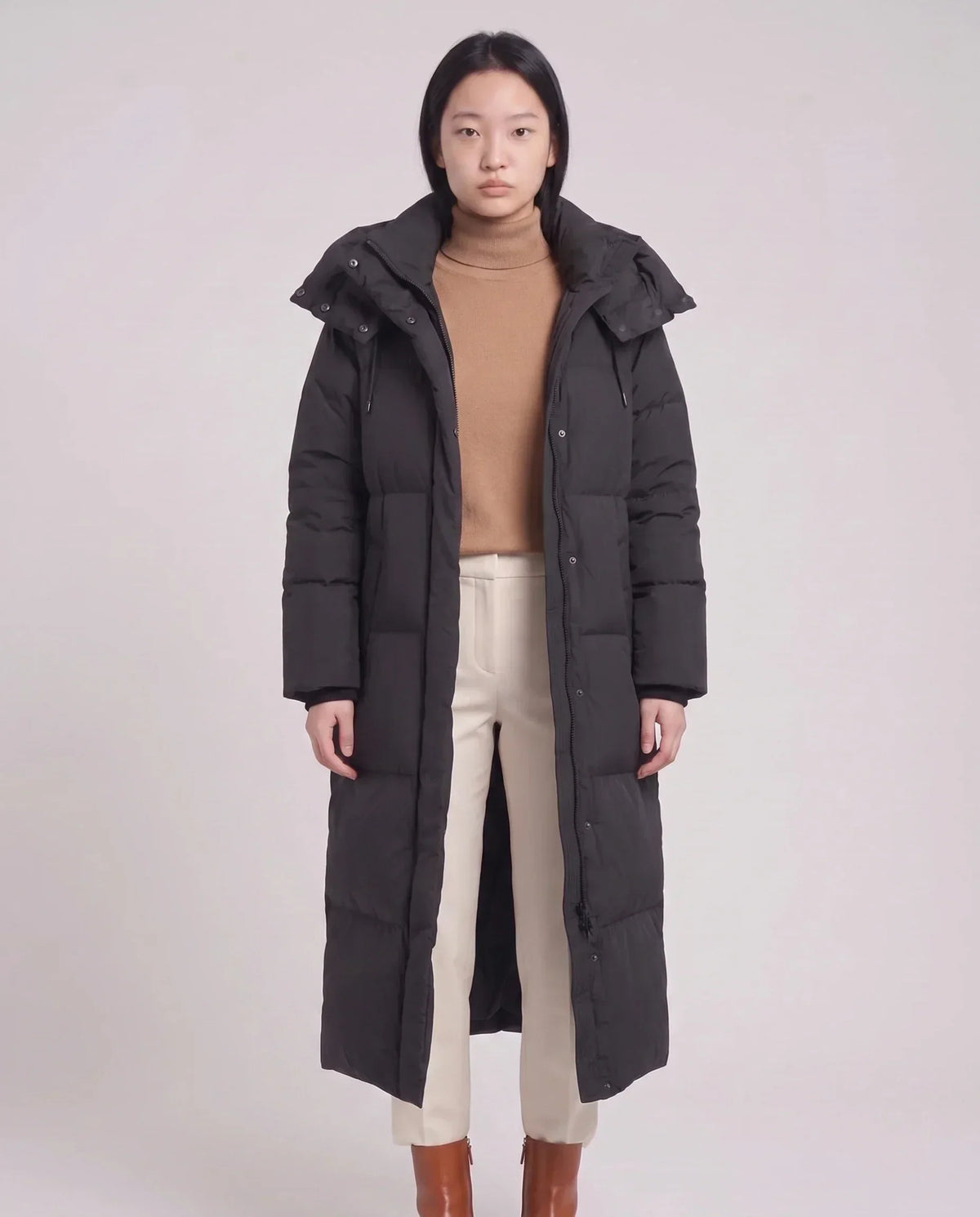 Maxi Oversized Hooded Puffer Jacket with Poppers