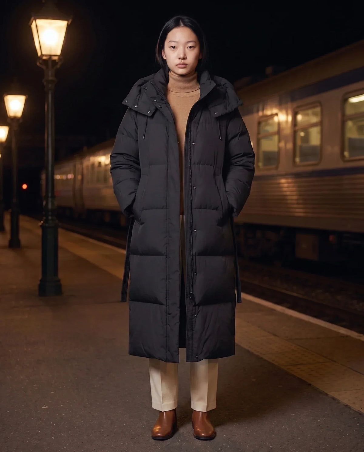 Maxi Oversized Hooded Puffer Jacket with Poppers