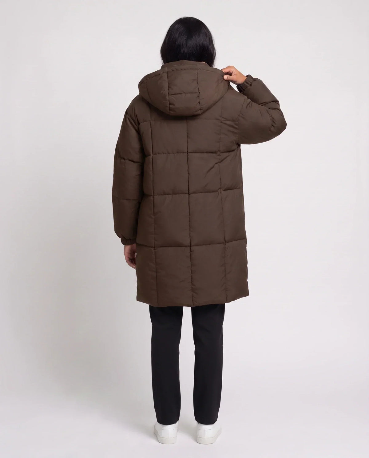 Mid-Length Hooded Puffer Jacket with Contrast Lining