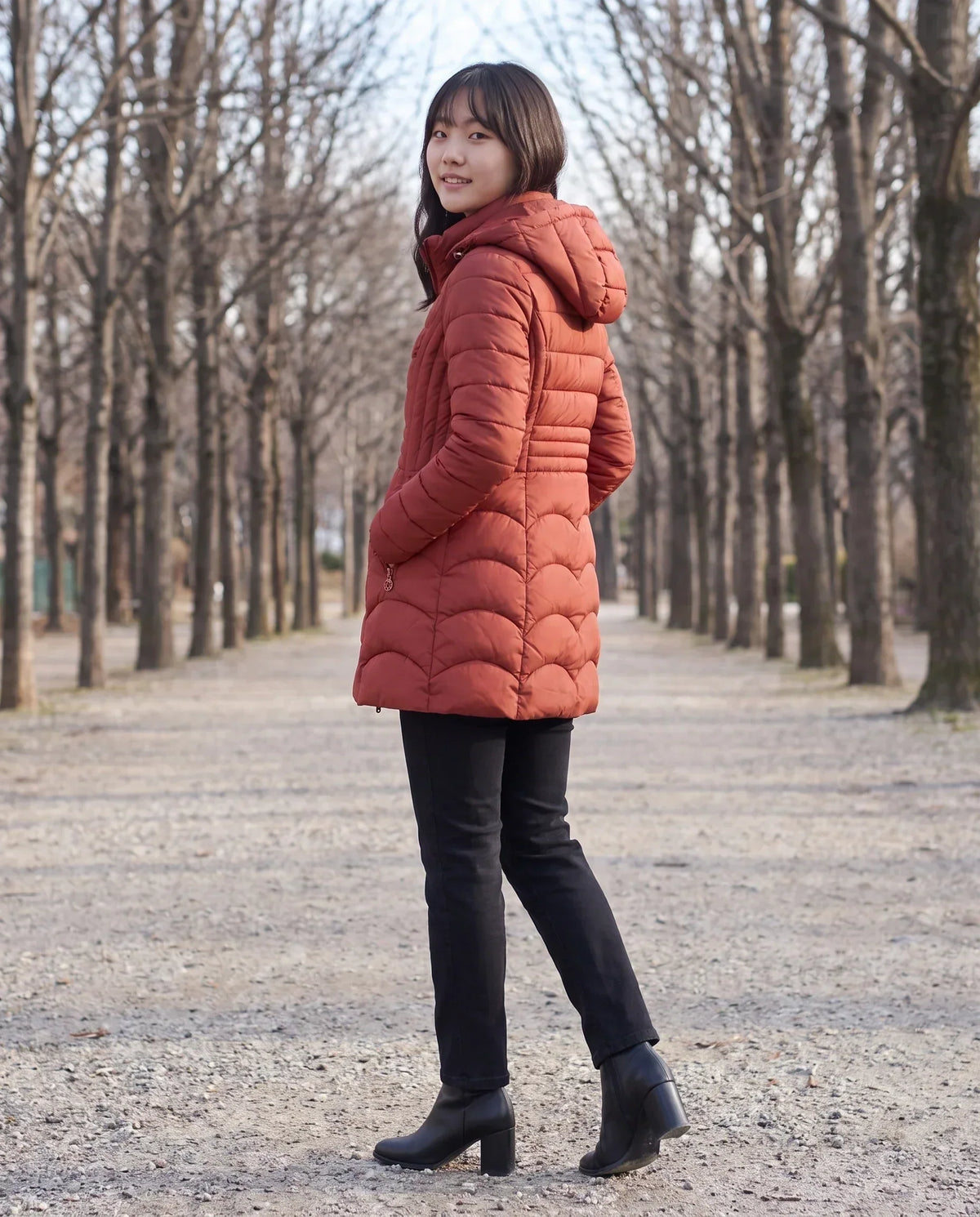 Fitted Mid-Length Hooded Puffer Jacket