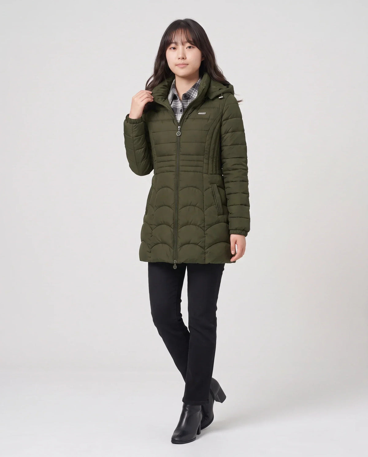 Fitted Mid-Length Hooded Puffer Jacket