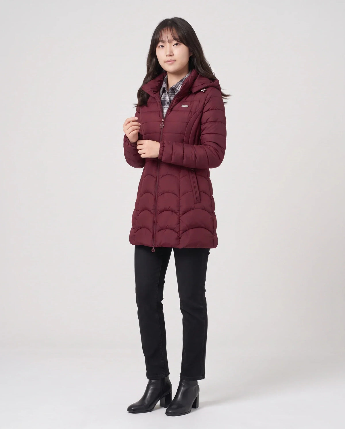 Fitted Mid-Length Hooded Puffer Jacket