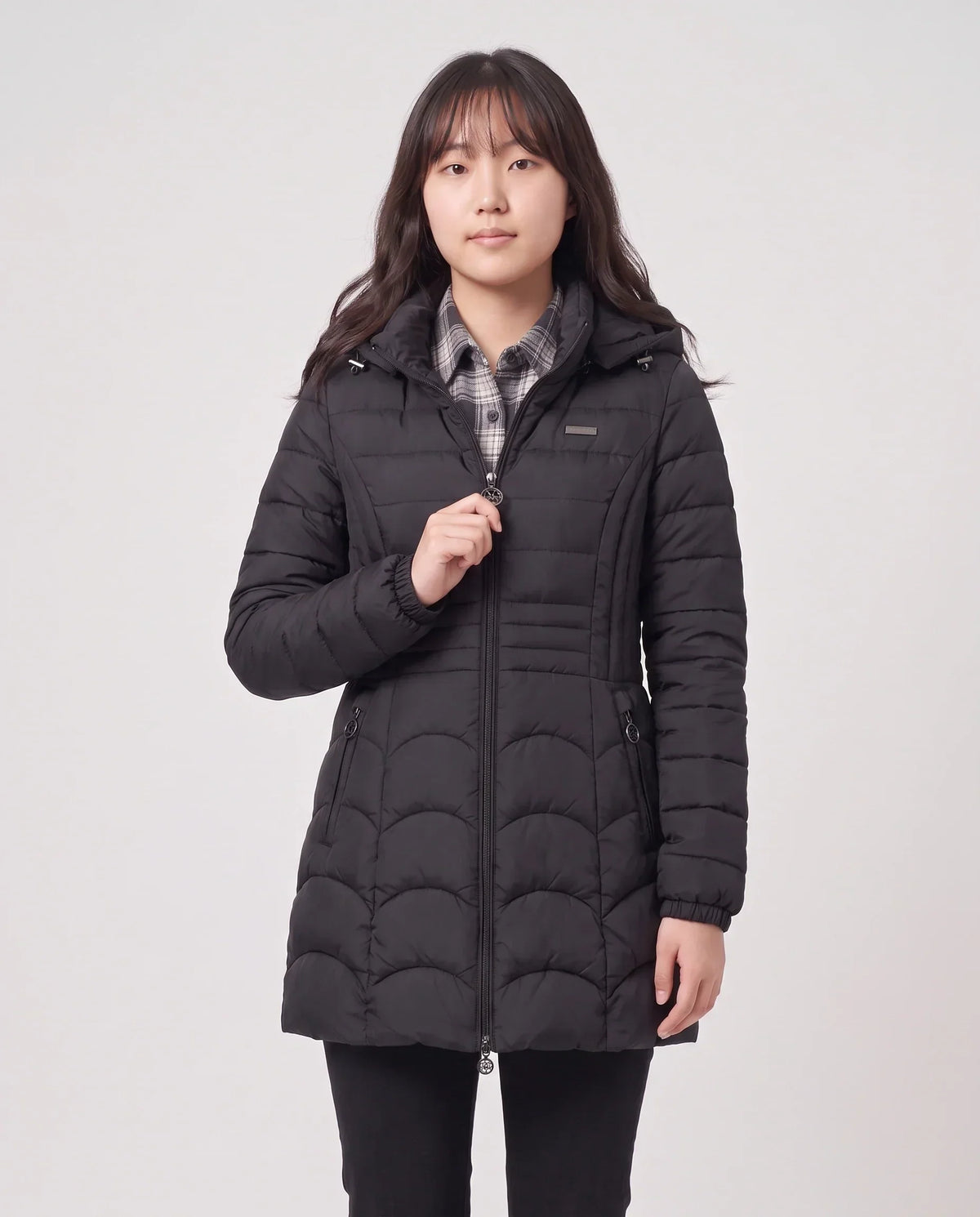 Fitted Mid-Length Hooded Puffer Jacket