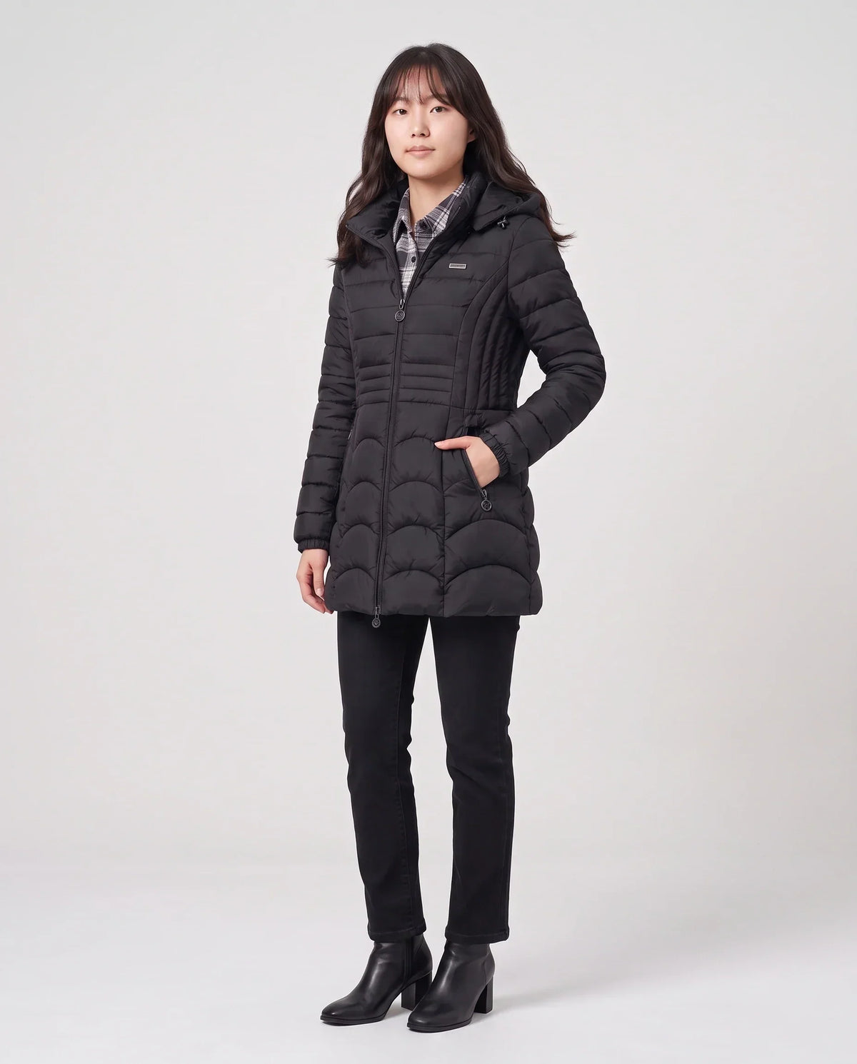 Fitted Mid-Length Hooded Puffer Jacket