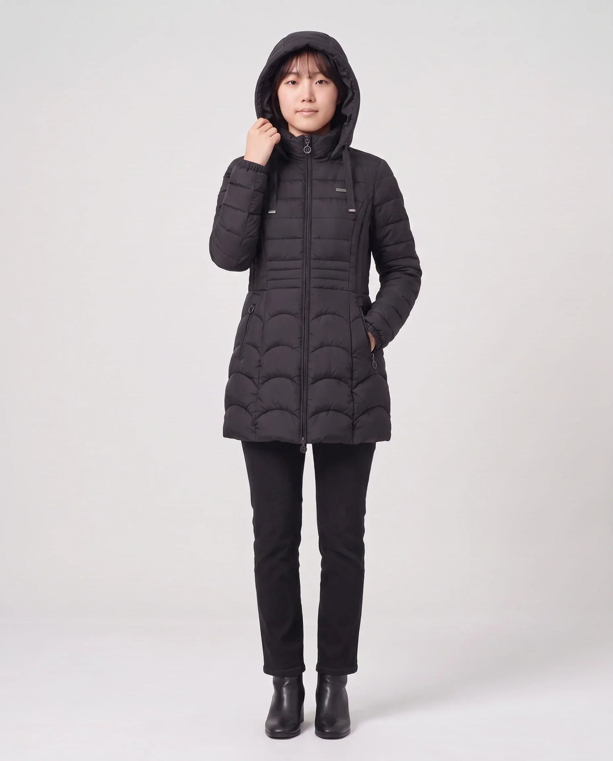 Fitted Mid-Length Hooded Puffer Jacket