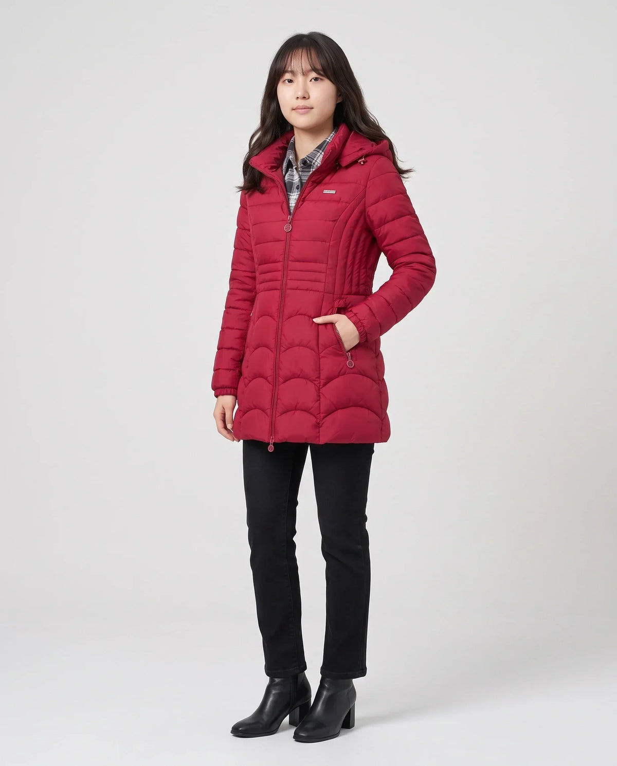 Fitted Mid-Length Hooded Puffer Jacket