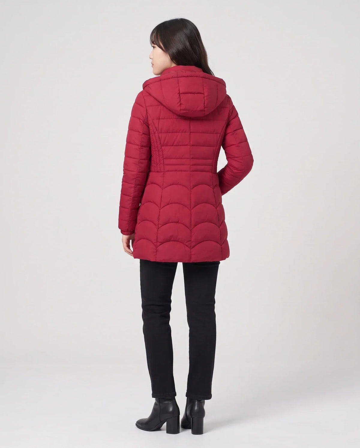 Fitted Mid-Length Hooded Puffer Jacket