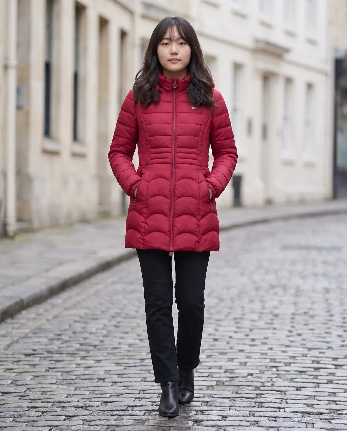 Fitted Mid-Length Hooded Puffer Jacket