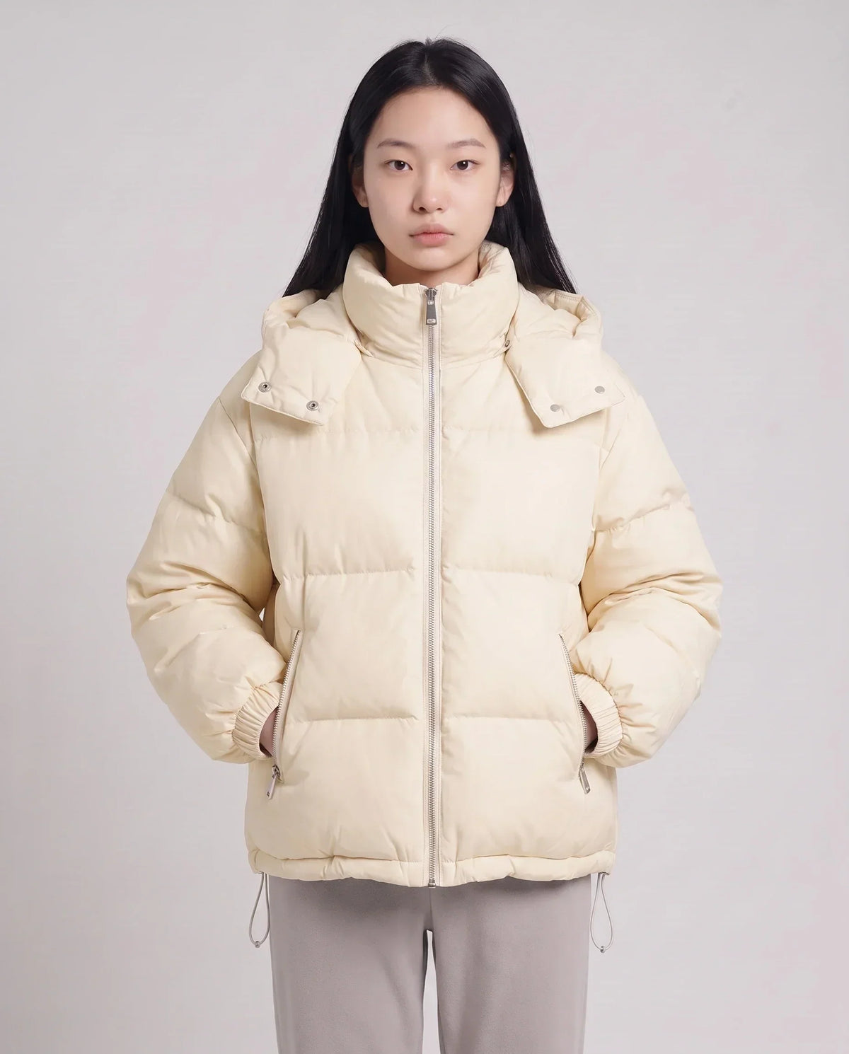 Short Oversized Puffer Jacket with Detachable Hood